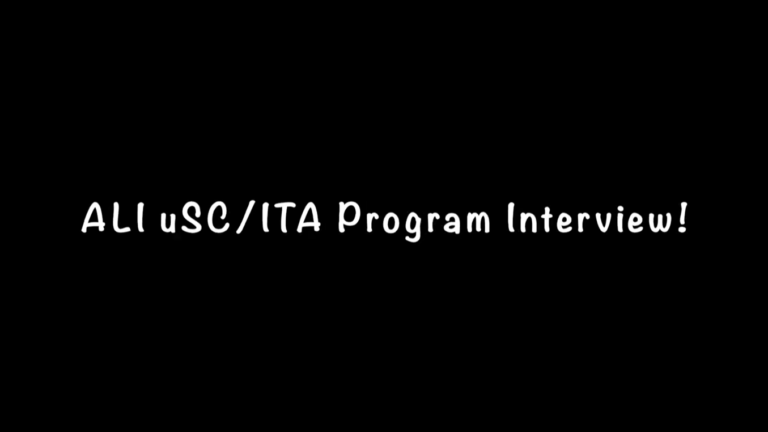 Black background with white text reading 'ALI uSC/ITA Program Interview!' in a handwritten-style font.