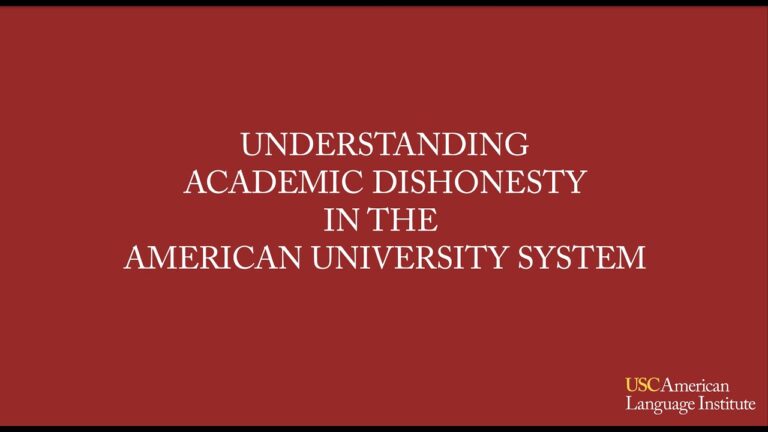 Red background with white text reading 'Understanding Academic Dishonesty in the American University System,' with the USC American Language Institute logo in the bottom right corner.